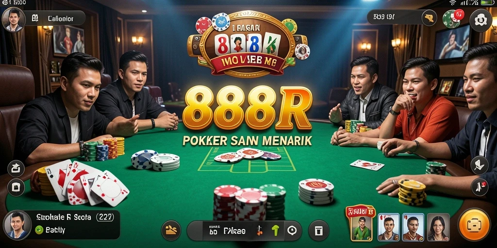 Tampilan gameplay Poker yang mendebarkan di 888R.
