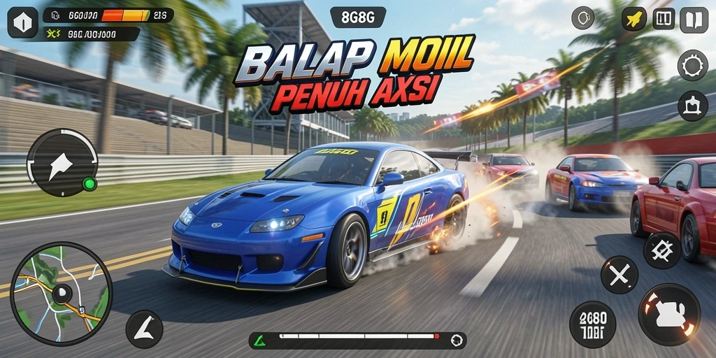Tampilan gameplay 8G8G yang seru dan menegangkan saat balapan.