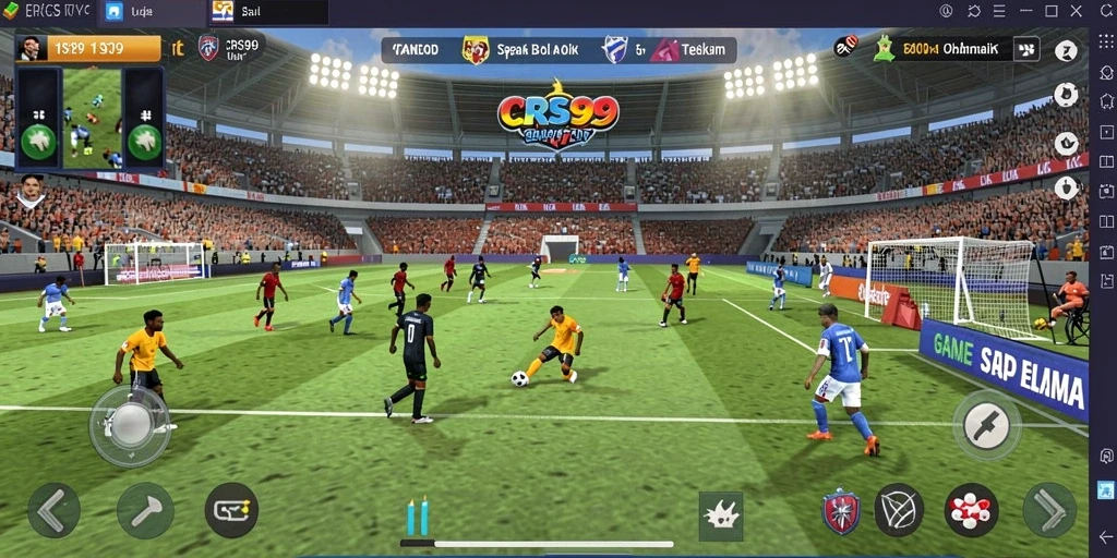 Tampilan gameplay <strong>CRS99</strong> dengan aksi seru di lapangan sepak bola.