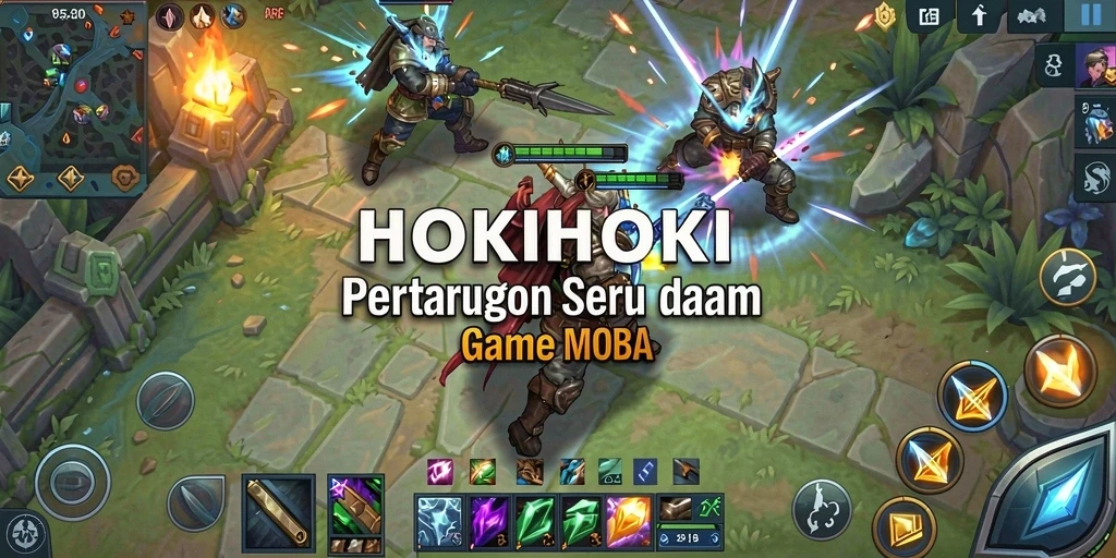 Tampilan gameplay HOKIHOKI yang seru dan penuh aksi dalam arena MOBA.
