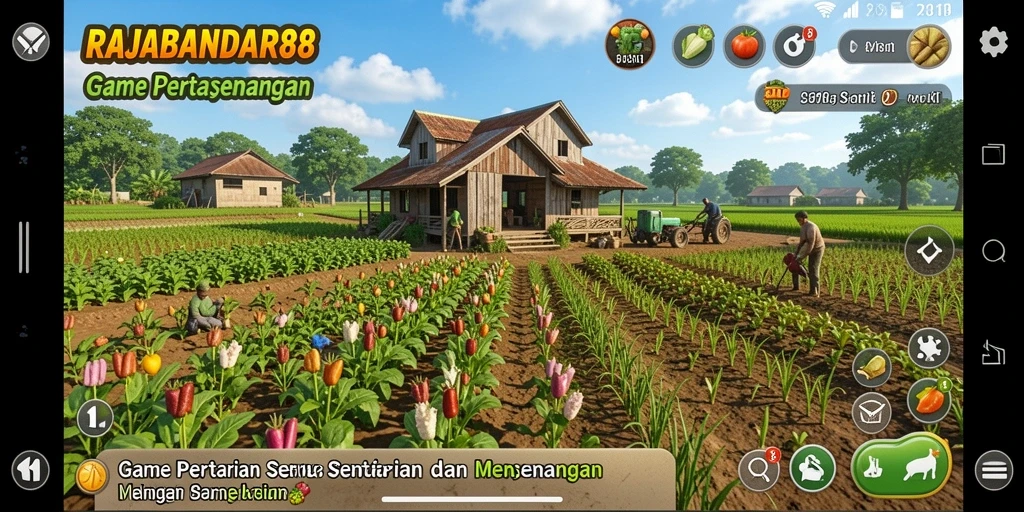 Tampilan gameplay RAJABANDAR88 dengan aktivitas bertani yang menyenangkan.
