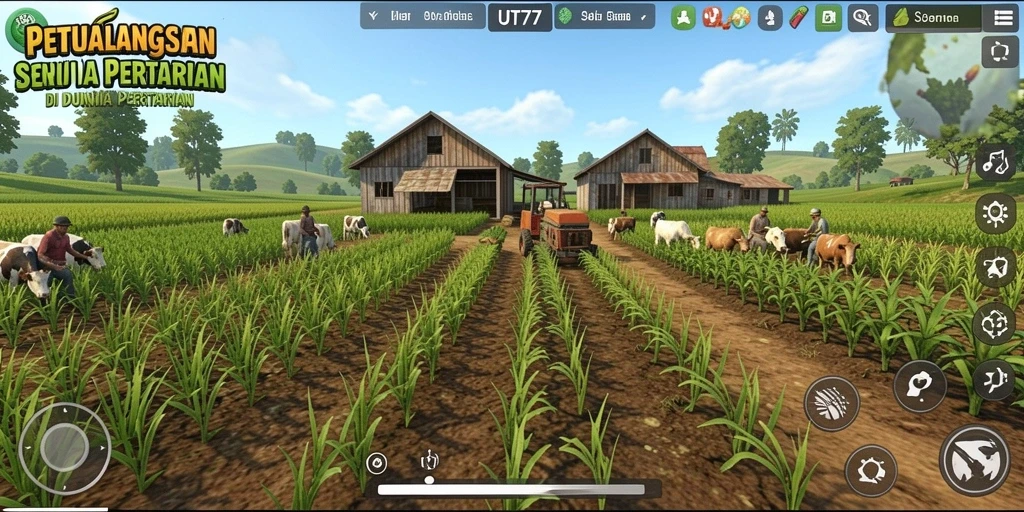 Tampilan screenshot UT77 menampilkan aktivitas pertanian yang seru.